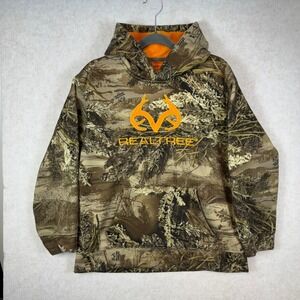 Realtree MAX-1 XT Camo Hoodie Youth XL 14-16 Orange Logo Performance Fleece